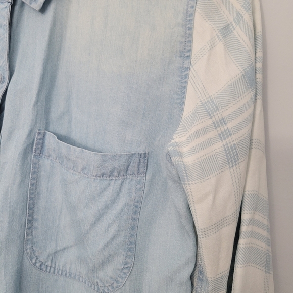 Rails Blue Vintage Wash Plaid Sleeve Chambray Button Down Top - Picture 3 of 12